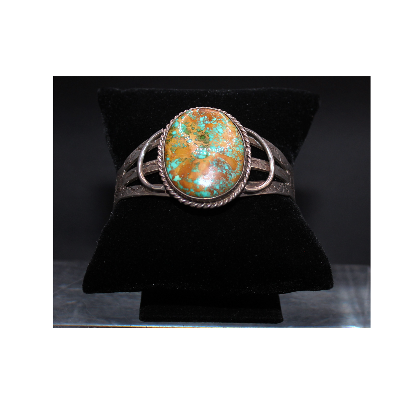 Stunning Vintage Navajo Cuff Bracelet Sterling Silver w/ Royston Turquoise