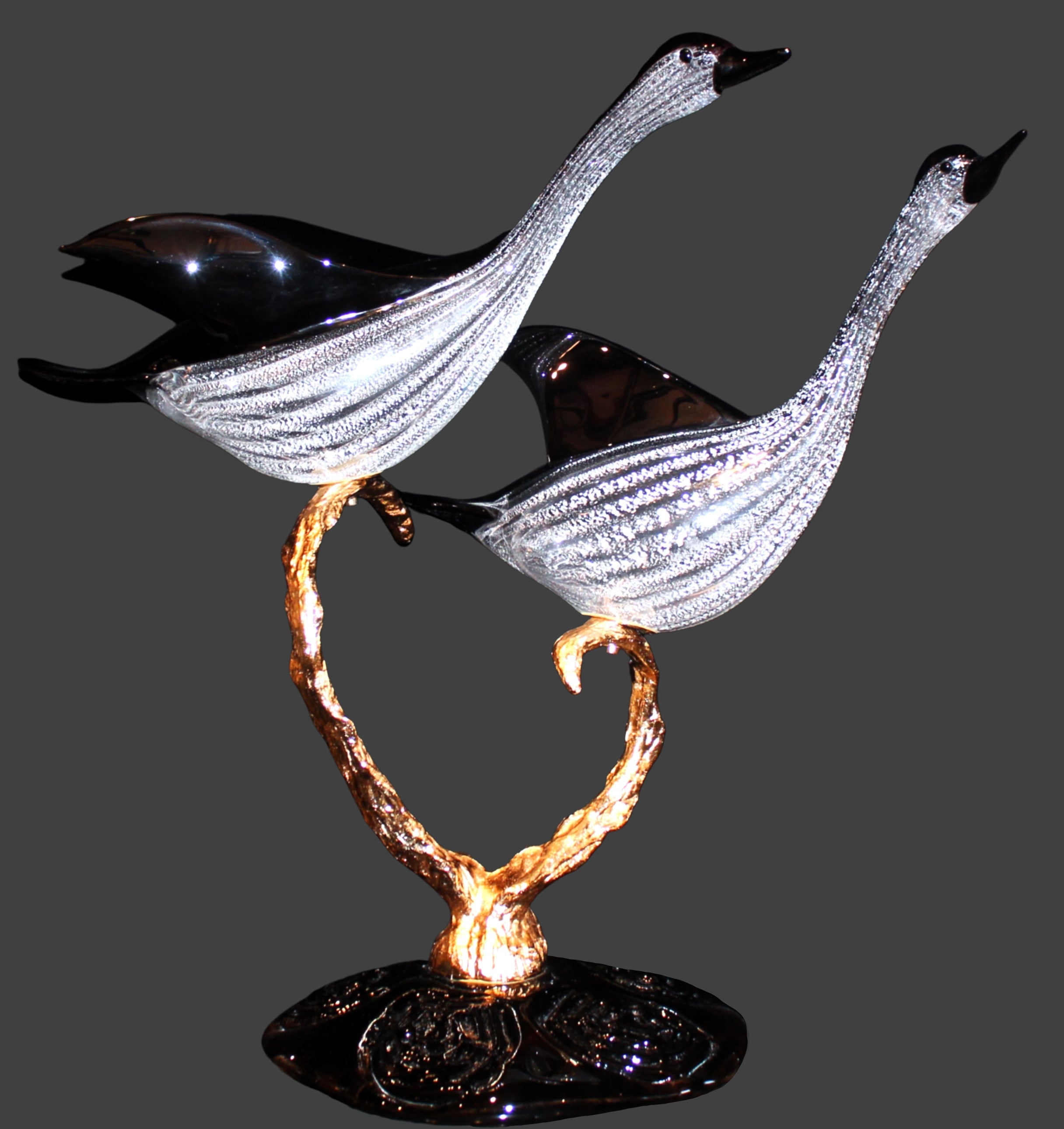 Licio Zanetti 'Murano Glass Geese w/ Bronze Base' Sculpture (VERY RARE
