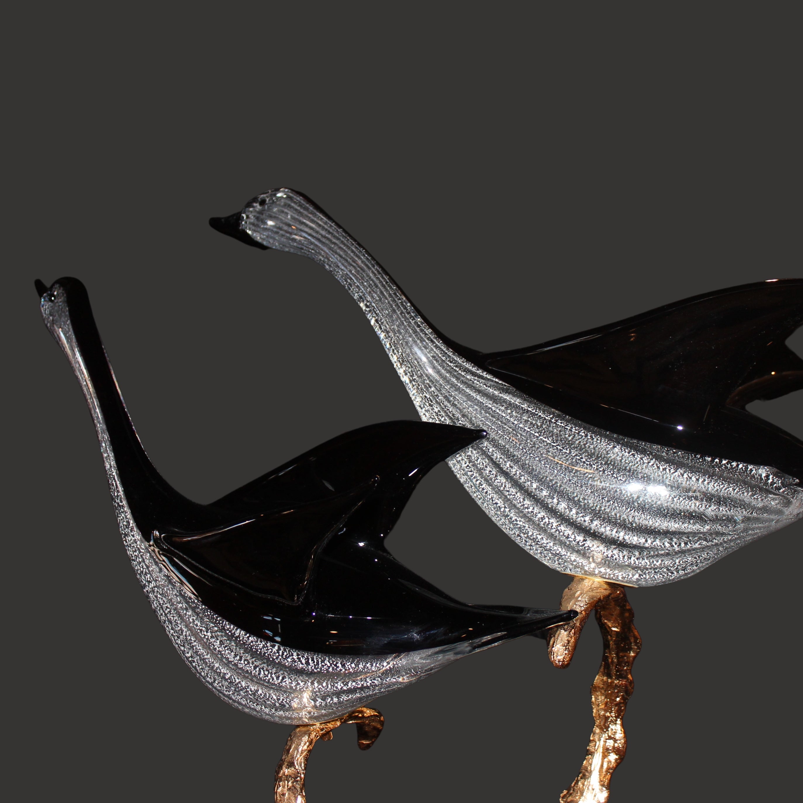 Licio Zanetti 'Murano Glass Geese w/ Bronze Base' Sculpture (VERY RARE