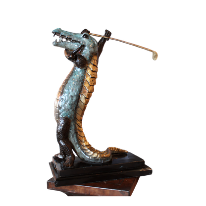 Bronze Crocodile Golfer Sculpture (Lg)