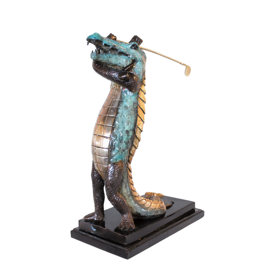 Bronze Crocodile Golfer Sculpture (Lg)