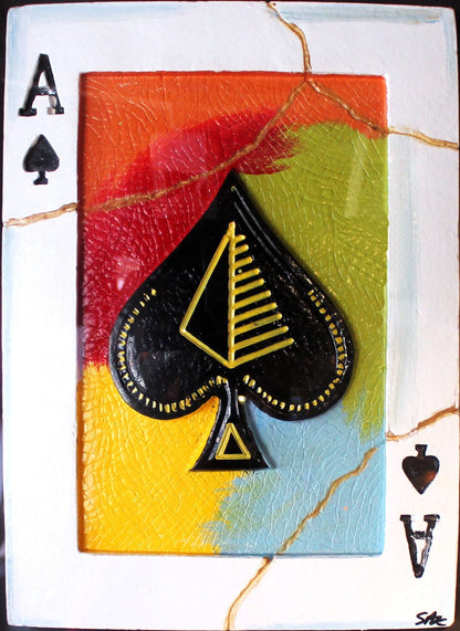 Steve Kaufman 'Ace of Spades' Hand-Made Tile Playing Card - Centaur Art Galleries