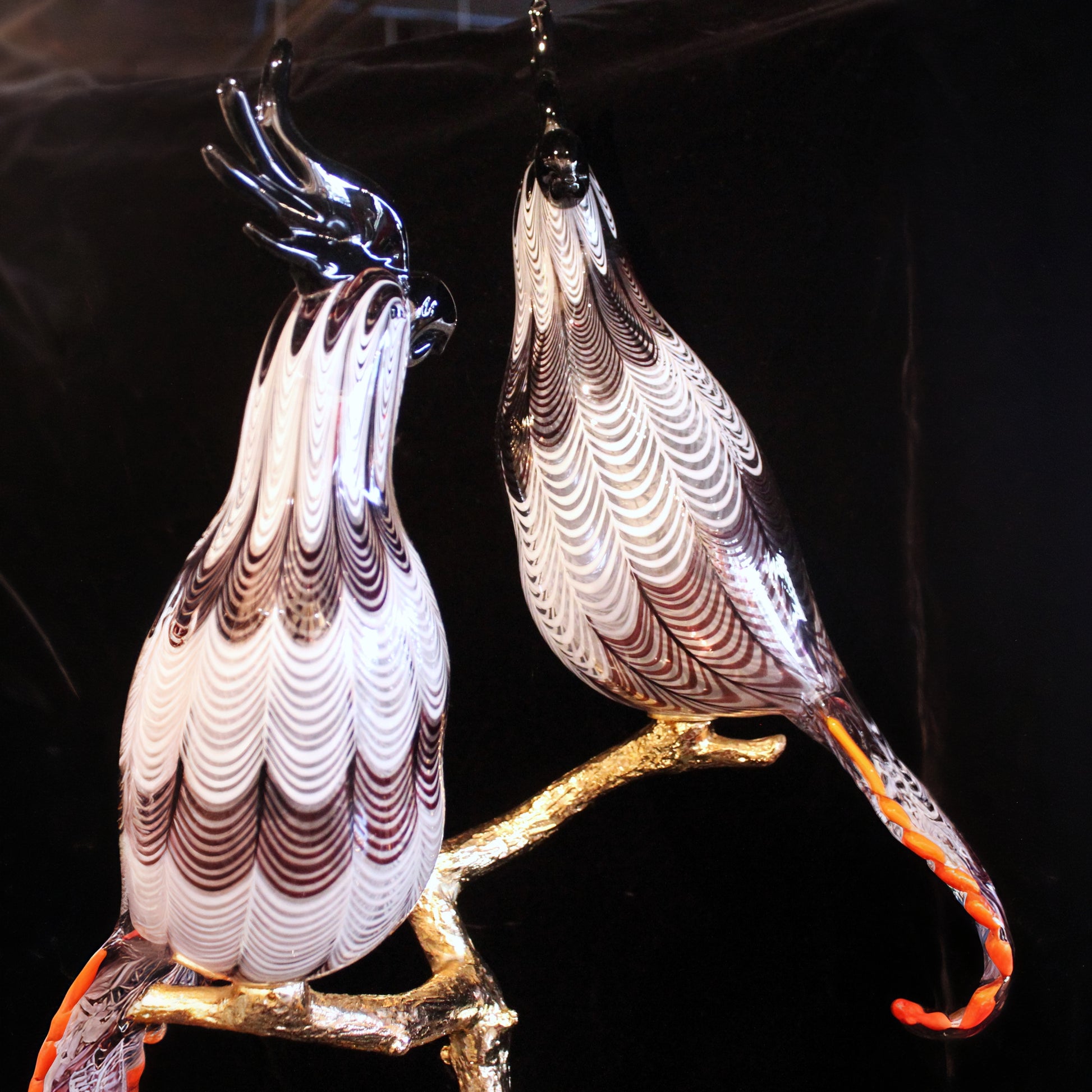 Licio Zanetti 'Murano Glass Cockatoos w/ Bronze Base' Sculpture (VERY RARE) - Centaur Art Galleries