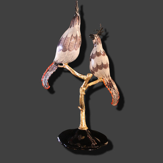 Licio Zanetti 'Murano Glass Cockatoos w/ Bronze Base' Sculpture (VERY RARE) - Centaur Art Galleries