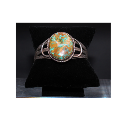 Stunning Vintage Navajo Cuff Bracelet Sterling Silver w/ Royston Turquoise