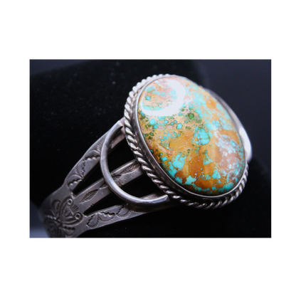 Stunning Vintage Navajo Cuff Bracelet Sterling Silver w/ Royston Turquoise