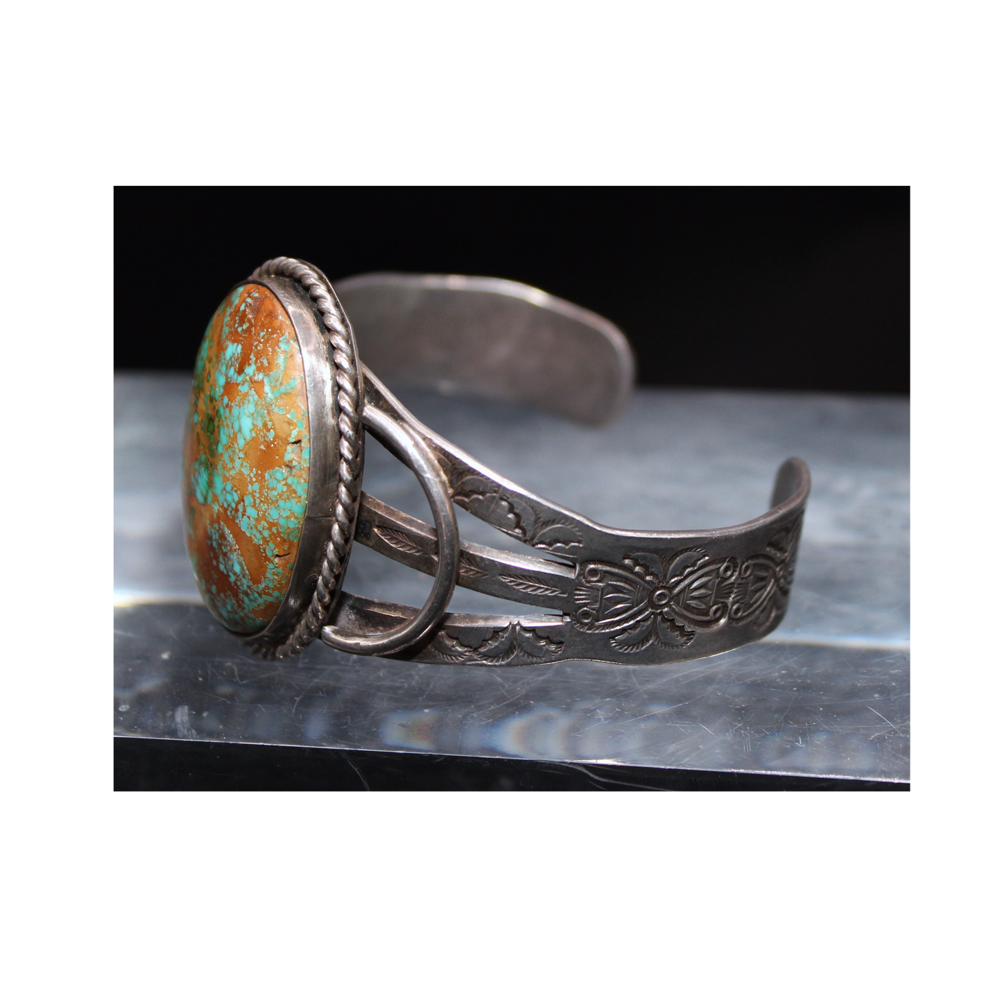 Stunning Vintage Navajo Cuff Bracelet Sterling Silver w/ Royston Turquoise