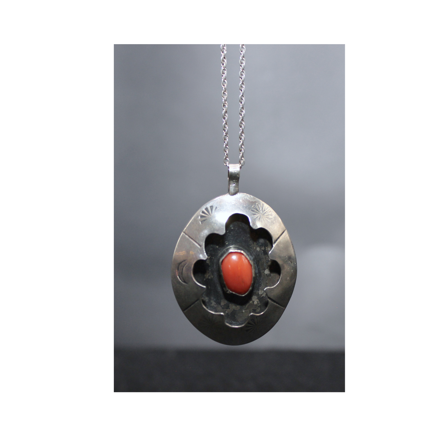Vintage (Rare) Navajo Shadow Box Necklace w/ Turquoise on one side & Coral on the other