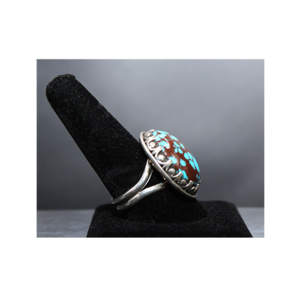 Vintage Navajo Ring- Blue Prince Mine Turquoise w/ Spiderweb Matrix.