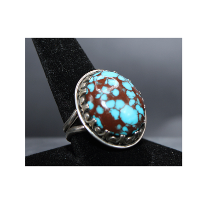Vintage Navajo Ring- Blue Prince Mine Turquoise w/ Spiderweb Matrix.
