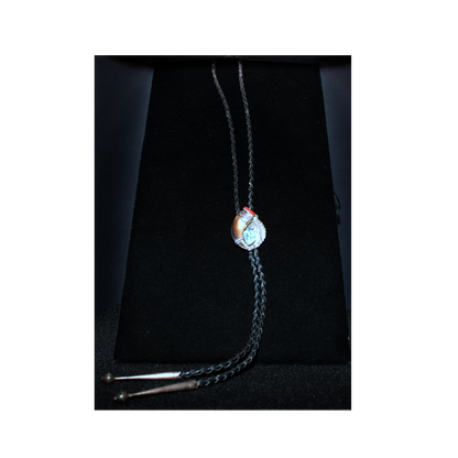 Vintage Navajo Bolo Tie w/ Bear Claw in  Coral & Turquoise Stones. All Sawtooth Bezel Set.