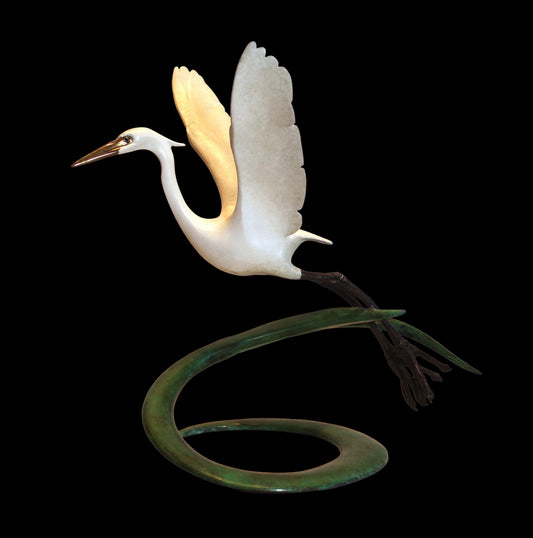 Brian Arthur 'Open Wing Snow White Egret' Sculpture - Centaur Art Galleries