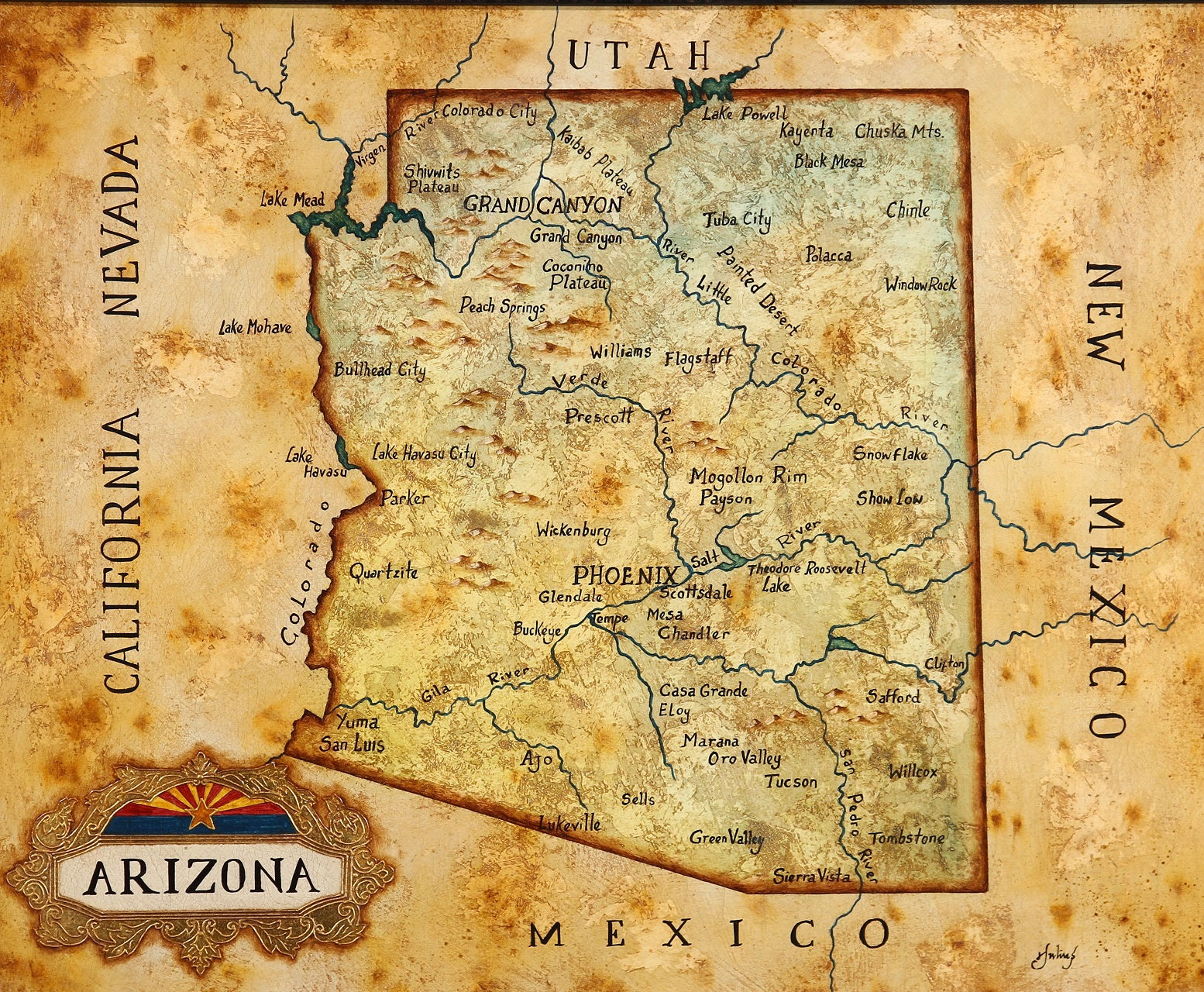 Julius Lira Salazar 'Map of Arizona' Painting - Centaur Art Galleries