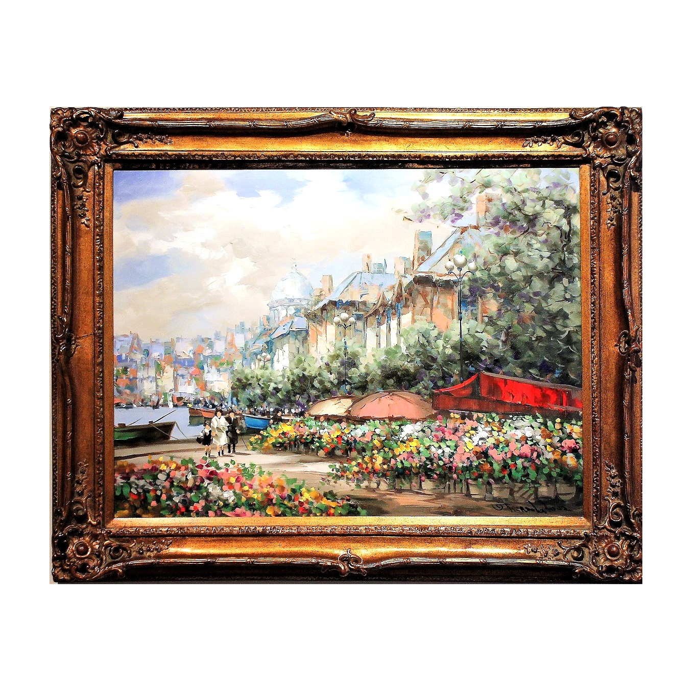 C. Pierre Latour 'Flower Market' Painting - Centaur Art Galleries