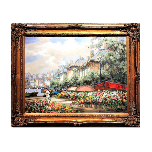 C. Pierre Latour 'Flower Market' Painting - Centaur Art Galleries