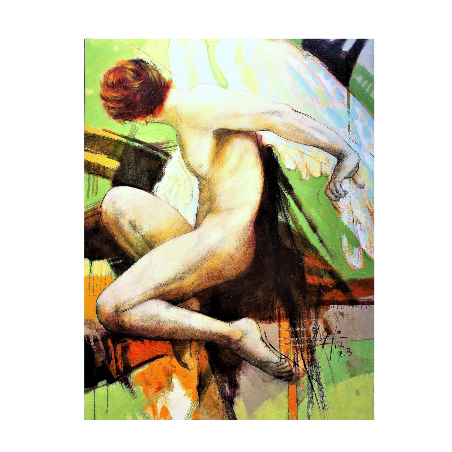Agustin Rojas 'Angel En Verdes' Unframed Painting - Centaur Art Galleries