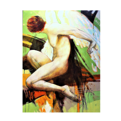 Agustin Rojas 'Angel En Verdes' Unframed Painting - Centaur Art Galleries