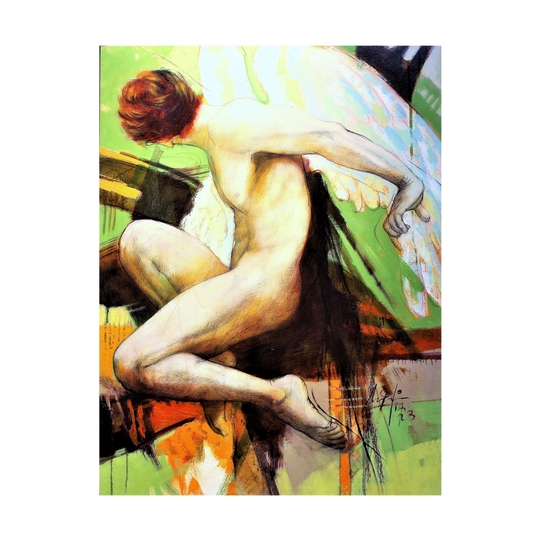 Agustin Rojas 'Angel En Verdes' Unframed Painting - Centaur Art Galleries